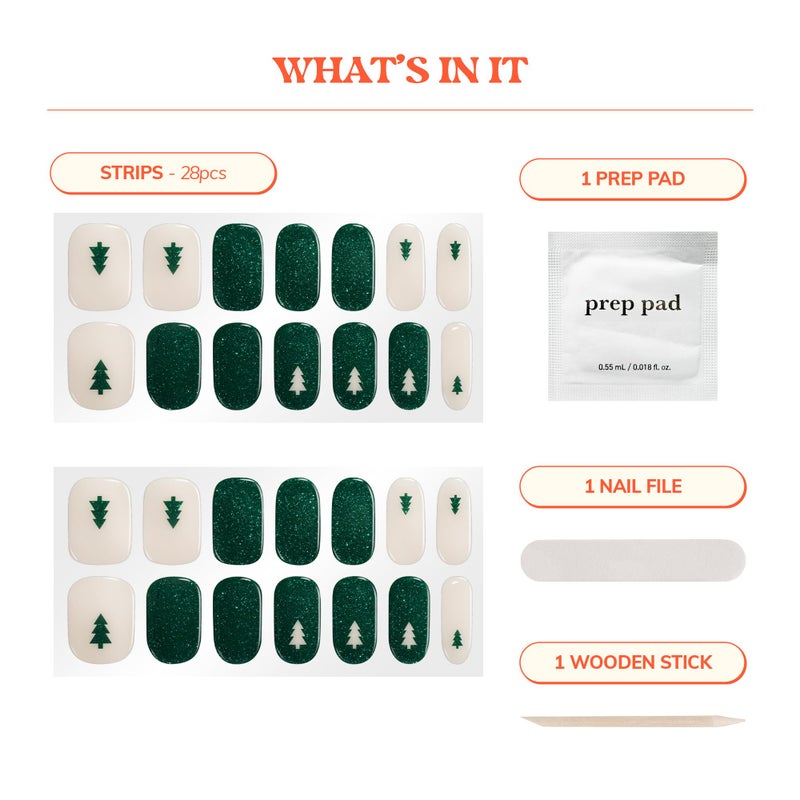 Heyhae Semi Cured Gel Nail Strips | No LED Lamp Needed | Glitter, Green | Easy Apply & Remove, Salon Quality | Includes 28 Strips, 1 Prep Pads, Nail File & Wooden Stick - Hey, I’m Pining for You - Image 3